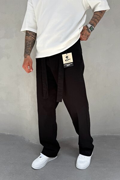 MADZEYMODA Men's Stressed Black Gabardine Trousers (Ke-1007)