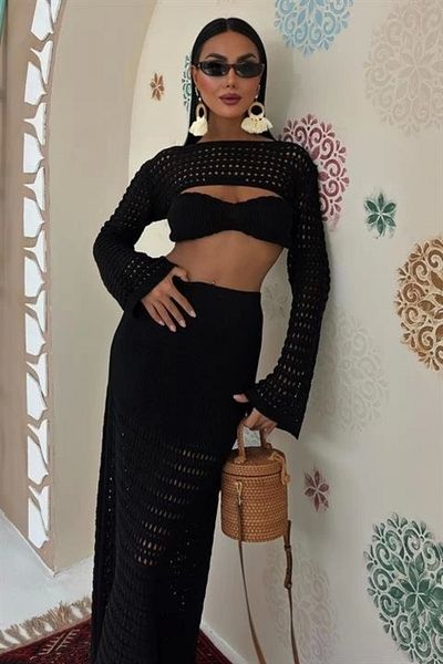 nedo7 Bustier and Bolero Openwork Triple Suit 10087