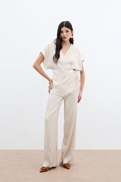 Sateen Pantaloni largi cu buzunare - bej