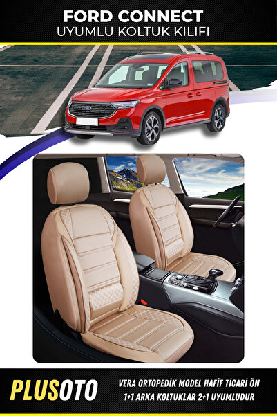 PlusOto مجموعة غطاء مقعد السيارة Ford Connect (2+1) المتوافقة مع سلسلة Vera ب...