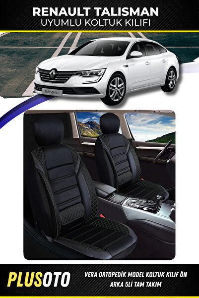 PlusOto مجموعة غطاء مقعد السيارة الأسود المتوافق مع سلسلة Vera من Renault Tal...