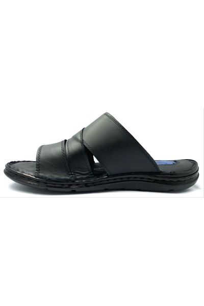 Fibinacci 251 Black Men's Gel Closed Genuine Leather Slippers