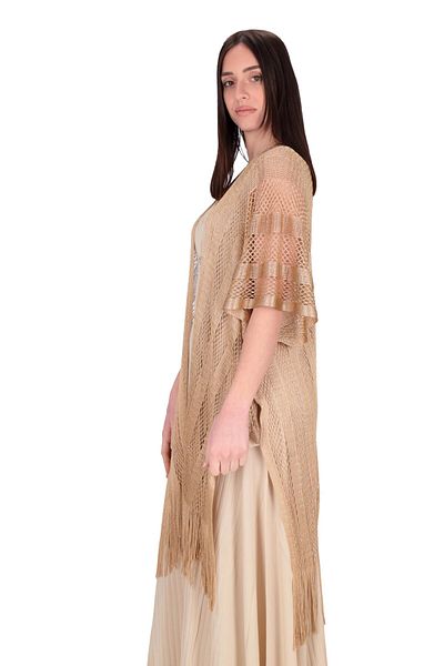 Liu Jo Women's Short Sleeve Mesh Skirt Ends Tassel Gold Jacket 2a5001t0300-4178