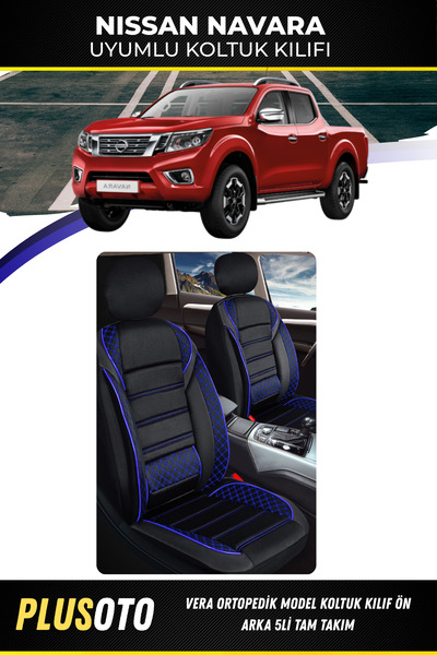 PlusOto مجموعة غطاء مقعد السيارة المتوافقة مع سلسلة Vera من Nissan Navara بال...
