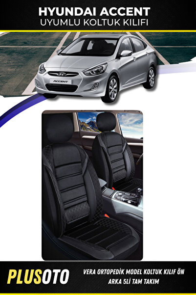 PlusOto Hyundai Accent Compatible Vera Series Black Car Seat Cover Set of 5 M...