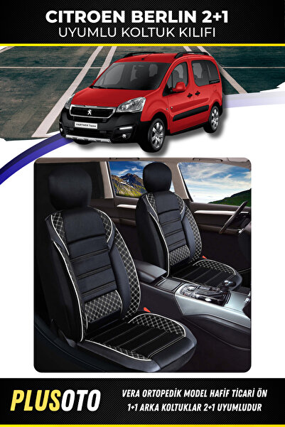 PlusOto Citroen Berlingo TİCARİ Uyumlu Vera Serisi Siyah Beyaz Oto Koltuk Kıl...