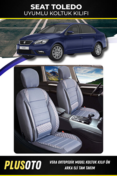 PlusOto مجموعة غطاء مقعد السيارة المدخن من سلسلة Vera المتوافقة مع Seat Toledo مكونة من 5 قطع M-879