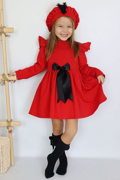 Parla Kids Set rochie de seara fetita rosie Sofia bumbac cu fundita