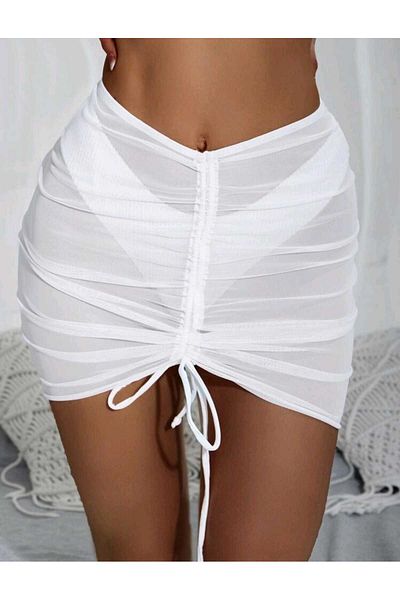 Bracha Top de bikini model adunat Fusta pareo din tul cu cordon reglabil