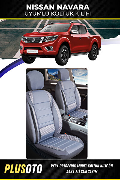 PlusOto Nissan Navara Compatible Vera Series Smoked Car Seat Cover Set of 5 M...