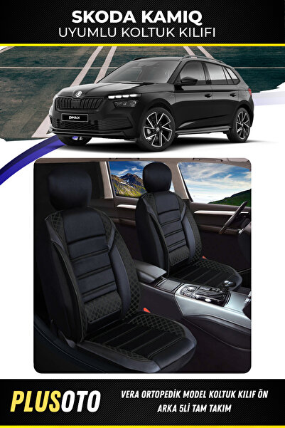 PlusOto Skoda Kamiq Uyumlu Vera Serisi Siyah Oto Koltuk Kılıfı 5li Takım Set ...