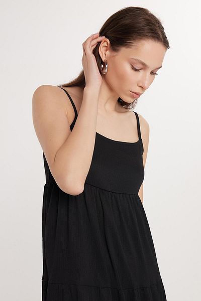 Tudors Γυναικείο Slim Fit Slim Fit Slim Strap U-Neck Midi Μαύρο Φόρεμα