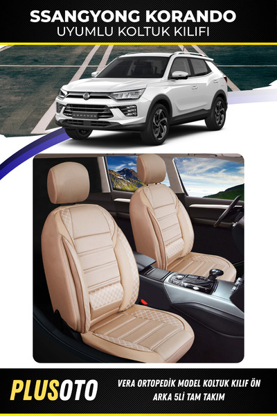 PlusOto سانج يونج كوراندو متوافق مع سلسلة فيرا غطاء مقعد السيارة باللون البيج...