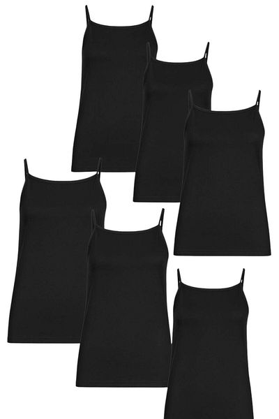 FORMO 6-Piece Women's Black 100% Cotton Ribbed String Strap Undershirt
