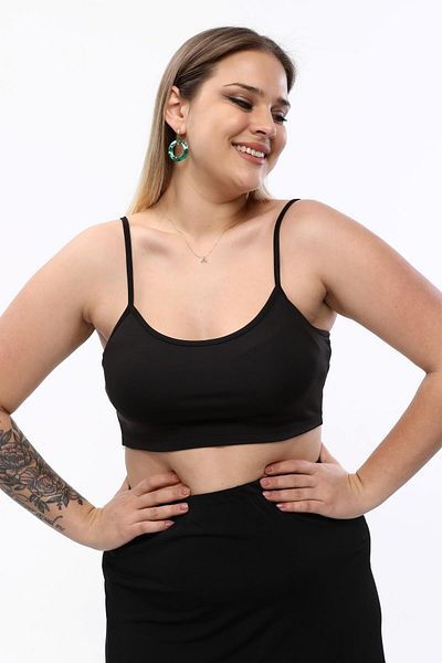 Seamoda Large Bedeb Rope Strap Lycra Cotton Half Undershirt-Black