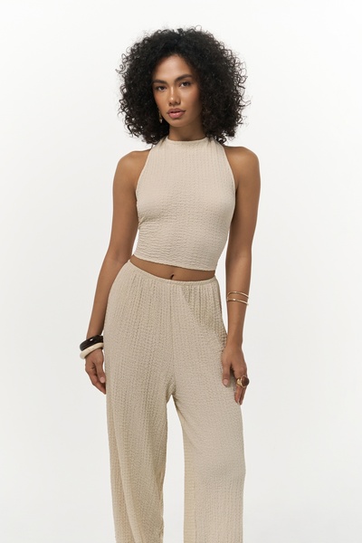 MAİ COLLECTİON Ayshe Laced Beige Crop Pants Set