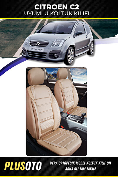 PlusOto Citroen C2 Compatible Vera Series Beige Car Seat Cover Set of 5 M-44