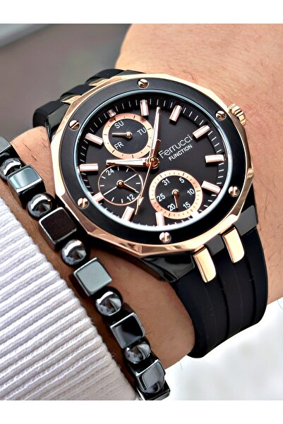 Ferrucci FERRUCCİ SİYAH ROSE KADRANLI FUNCTION SİYAH SİLİKON ERKEK KOL SAATİ