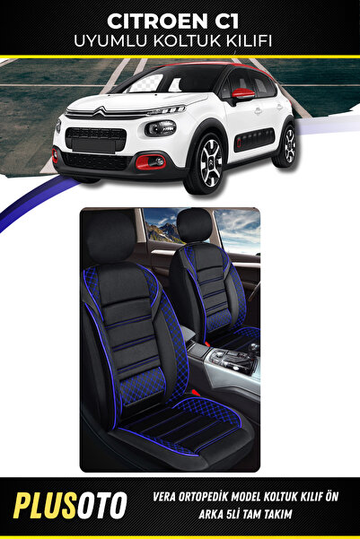 PlusOto Citroen C1 Compatible Vera Series Black Blue Car Seat Cover Set of 5 ...