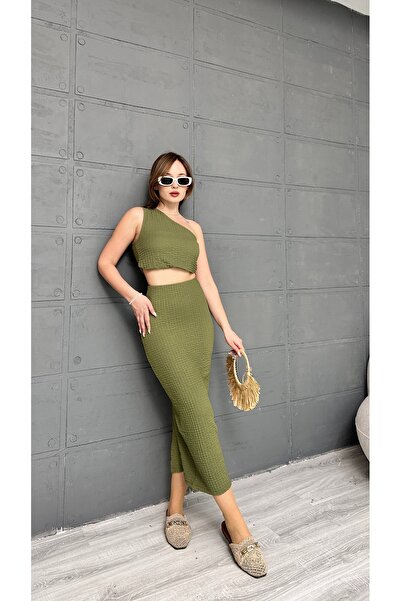 orjinal blue b Gagari Kumaş Bluz Etek Takım