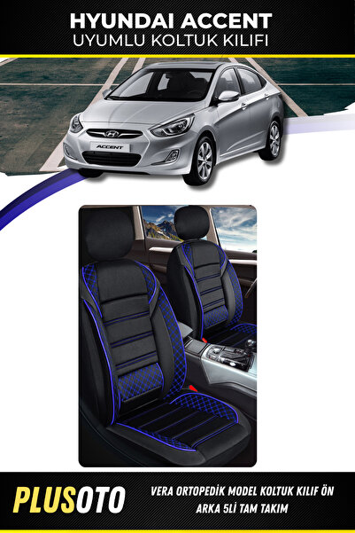 PlusOto Hyundai Accent Compatible Vera Series Black Blue Car Seat Cover Set o...
