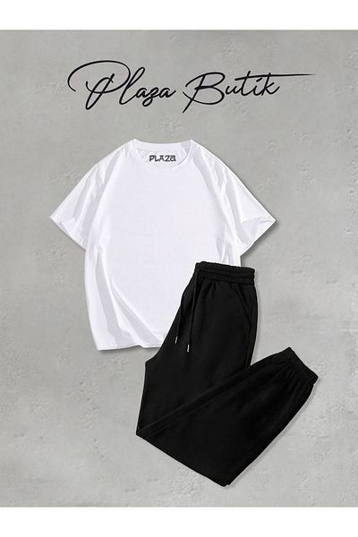 Plaza Butik Men's Oversize T-Shirt + Sweatpants Double Set