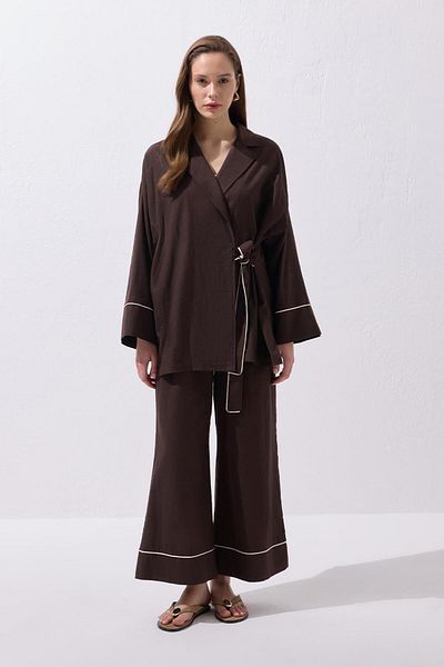 KADRİYE BAŞTÜRK Maria Bias Linen Jacket Trousers Suit Brown