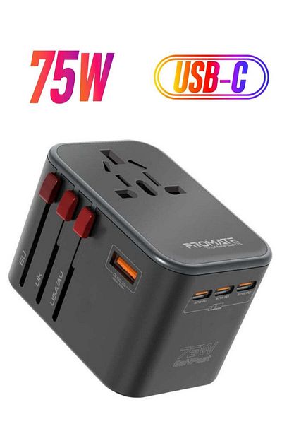 Promate TripMate-GaN75 Universal Travel Adapter and Charger