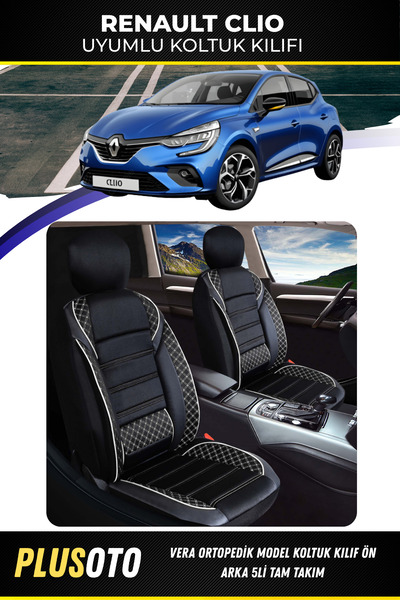 PlusOto مجموعة غطاء مقعد السيارة باللونين الأبيض والأسود من سلسلة Vera المتوا...