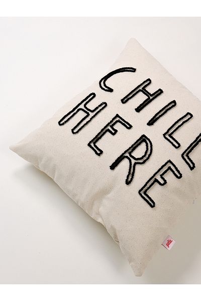 Galia Tasarım Chill Here - Motto Washed Linen Punch Throw Μαξιλαροθήκη - Μαύρο