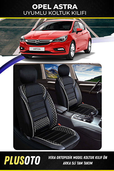 PlusOto مجموعة أغطية مقاعد السيارة باللونين الأبيض والأسود من سلسلة Opel Astr...