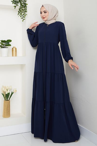 InStyle Three Gathered Dark Navy Blue Ferace