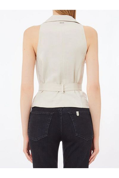 Liu Jo Women's V-Neck Button Closure Belt and Pocket Detailed Ecru Vest Wa5422T3406-20304