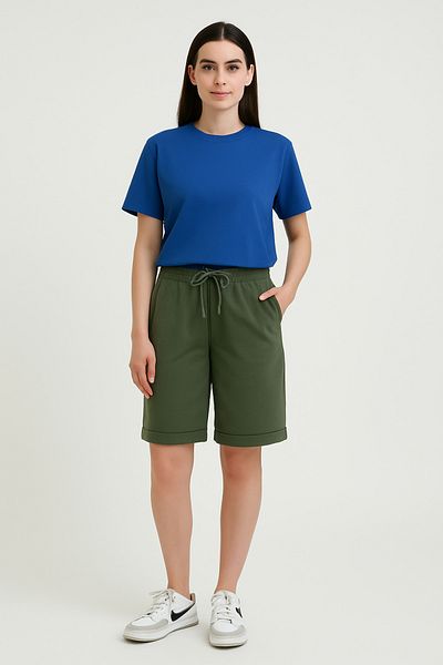 OXVİN Relax Return Πτυσσόμενο πόδι με κορδόνια στη μέση Oversize γυναικείο σορτς βερμούδα