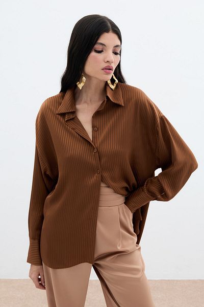 Sateen Self-Line Patterned Shirt - Brown