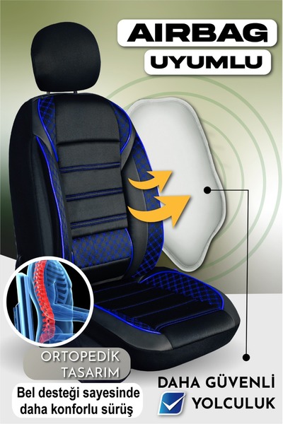 PlusOto Nissan Pulsar Compatible Vera Series Black Blue Car Seat Covers Set of 5 M-576