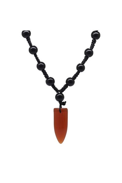 Tesbihane Men's Necklace - Red-Black Macrame Braided, Ceyt Natural Stone