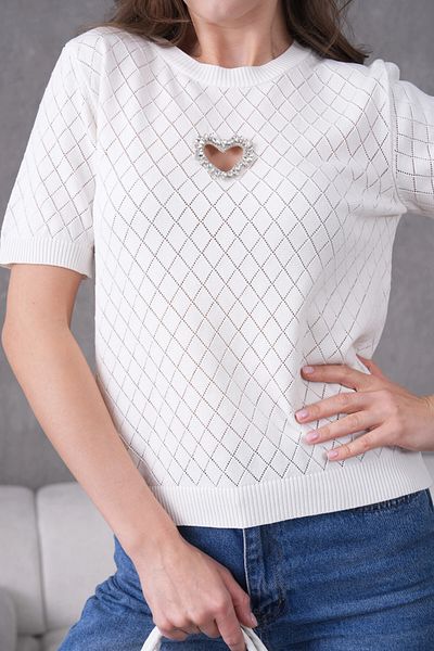 Park Karon Short Sleeve Knitwear Sweater with Stone Accessory Detail
