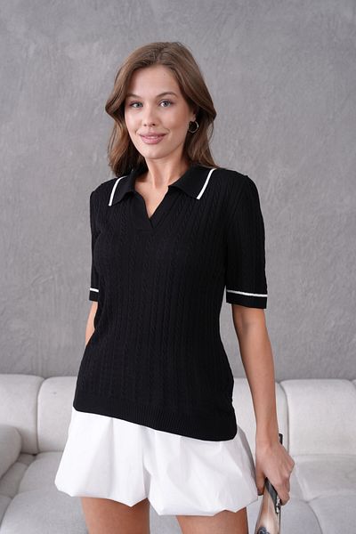 Park Karon Polo Neck Hair Knit Short Sleeve Knitwear Sweater