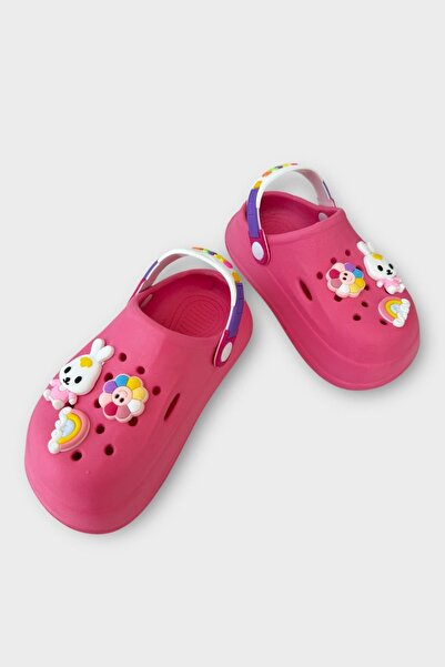 Liger Çocuk Günlük Ortopedik Kaymaz Taban Figürlü Sandalet Terlik FUŞYA