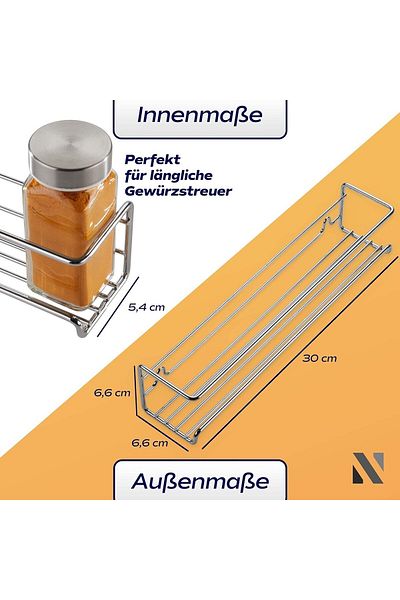 NOBRO Set de 4 suporturi pentru condimente, oțel inoxidabil, argintiu, 30 x 6,6 x 6,6 cm