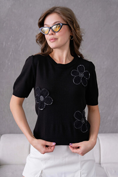 Park Karon Pulover tricotat cu mânecă scurtă aplicat