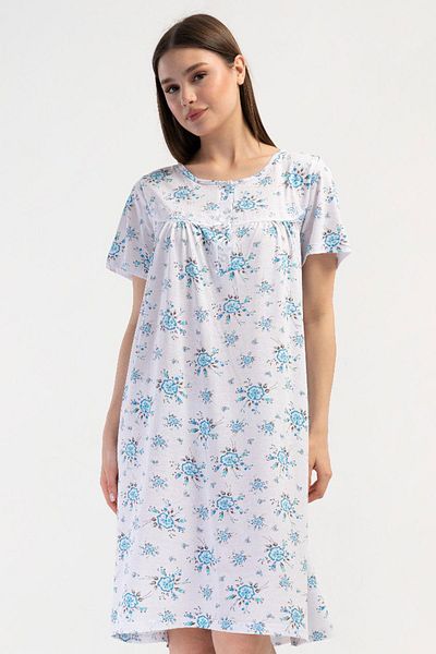 VİENETTA Women's Short Sleeve Blue Nightgown 100% Cotton C8T7N7O161