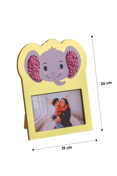 Eq deco Sevimli Teddy Kumaş Detaylı Fotoğraf Çerçevesi Fil Figürlü Fotoğraf Çerçevesi Bebek Çocuk Odası