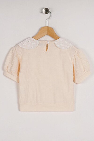 zepkids Detské čipkované mini kárované dievčenské tričko Ecru Colour
