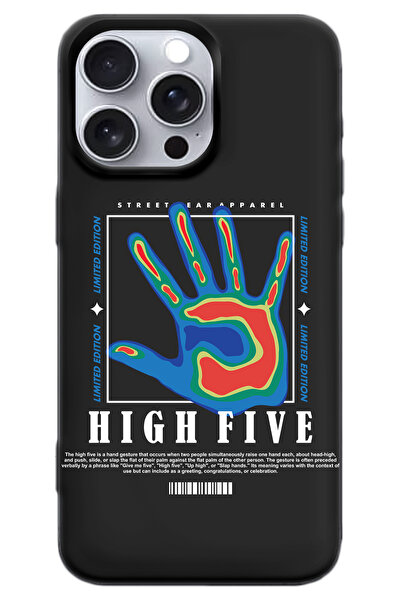 WANNA PROTECT iPhone 15 Pro Siyah İçi Kadife High Five Desenli Silikon Telefo...