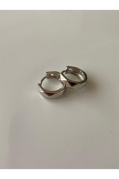 Freyja Aksesuar Minimal Cornered Silver Hoop Earrings Xuping