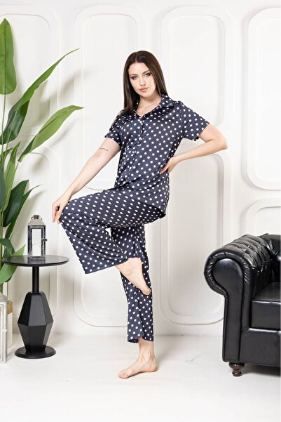 mervemoda Kadın İpek Saten İnce Yazlık Önden Düğmeli Pijama Takımı