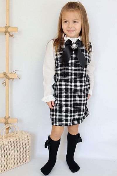 Parla Kids Broșă Neagră Vanessa pentru fetiță, rochie de Revelion cu mânecă lungă din tweed