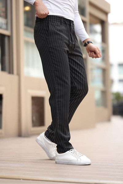 Afri Striped Fabric Men's Black Jogger Pants